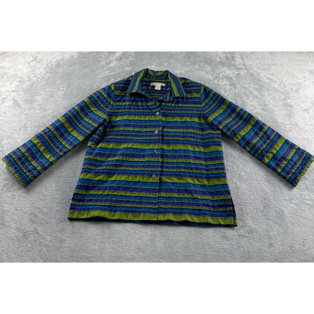 c.l.o.t.h.e.s. Womens M. Green Blue‎ Striped Textured Button Down Shirt Blouse